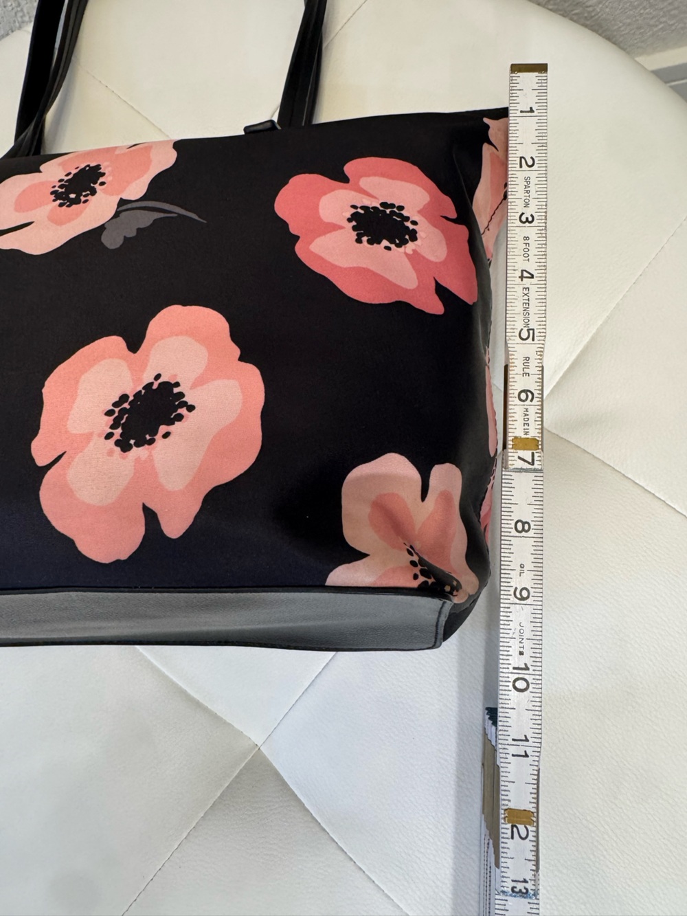 Kate Spade New York Floral Nylon Tote Pink Black Zip Top Shoulder Bag - Picture 5 of 10